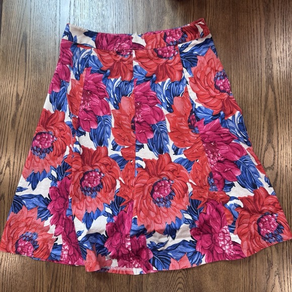 Talbots Dresses & Skirts - Talbots Petites A-Line Skirt 4P Red Pink Blue Floral Print Cotton Spandex Summer